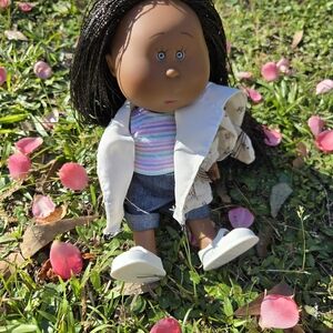 Striped Shirt Doll with White Jacket and Denim Shorts